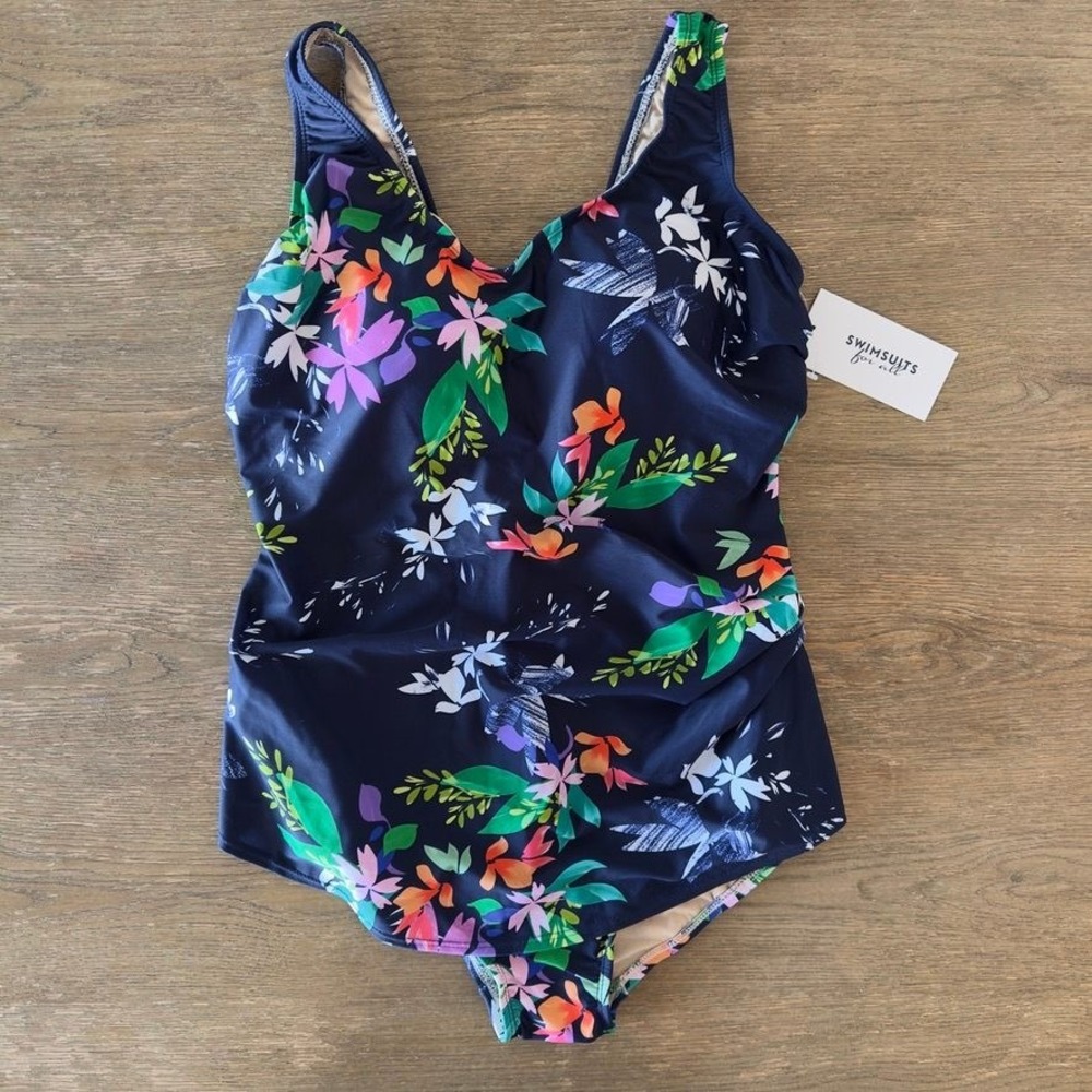 NWT Swimsuits For All Navy Floral One Piece Swimsuit Underwire Tummy Control-14